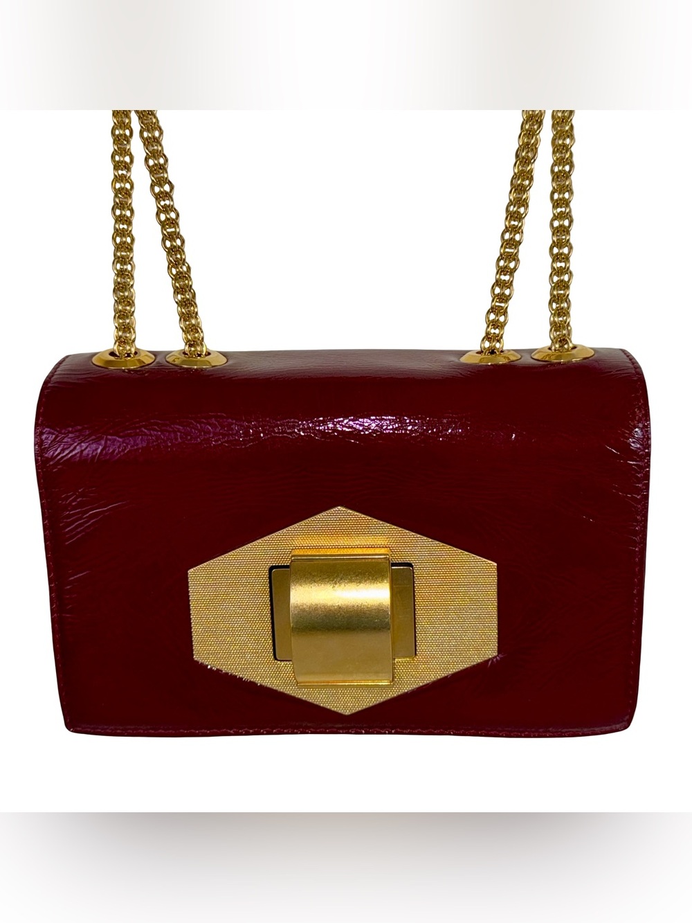 LANVIN PARIS BURGUNDY PATENT LEATHER SHOULDER BAG